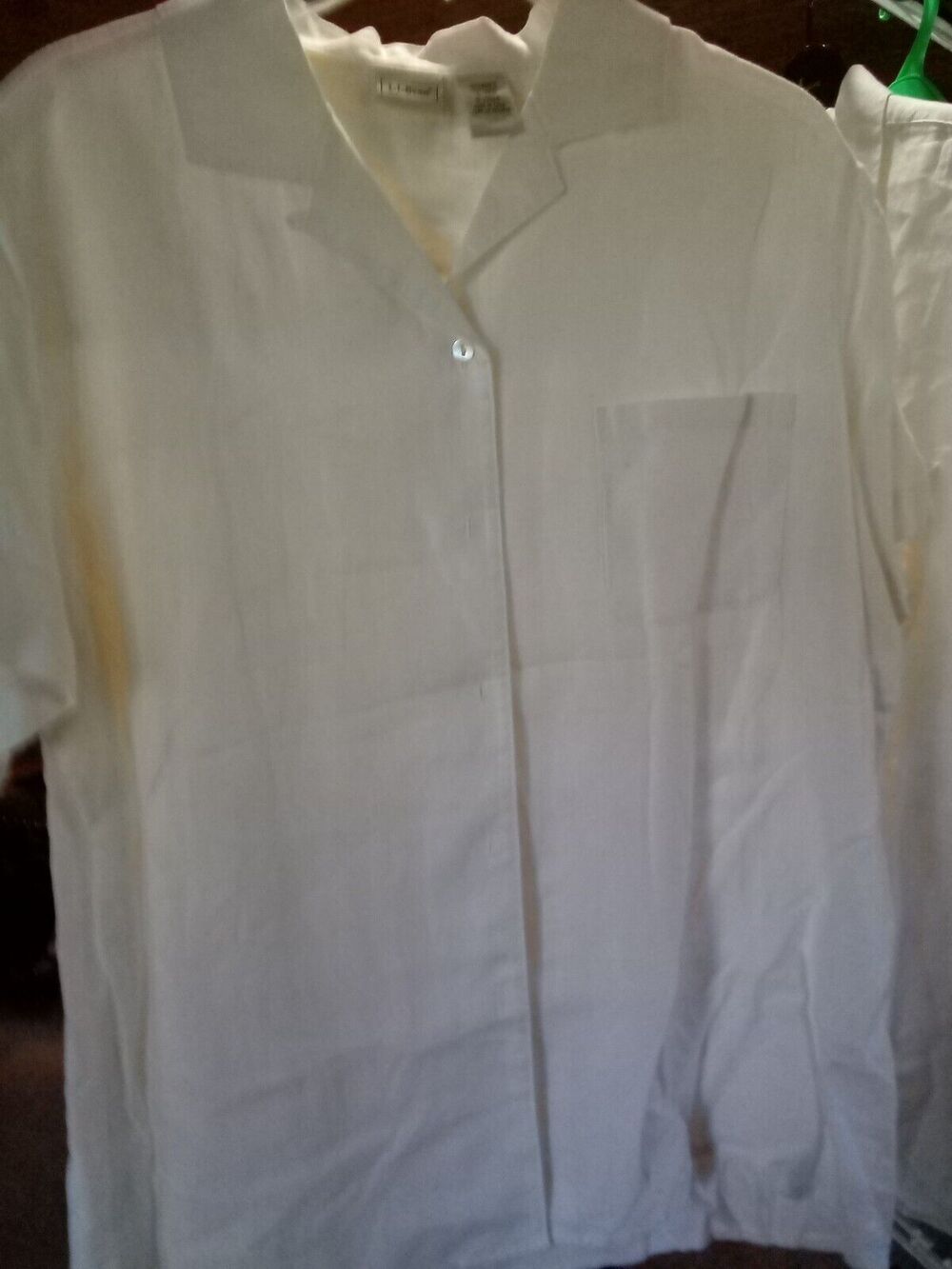 L.L. BEAN Ivory LINEN SHORT SLEEVE BUTTON UP BLOUSE SHIRT XL WOMEN'S
